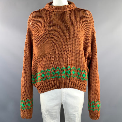 RAF SIMONS FW2017 Size M Brown Green Knitted Wool Crew Neck Sweater