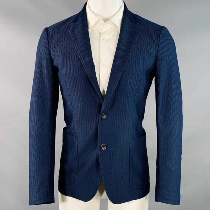 ARMANI COLLEZIONI Chest Size 40 Navy Textured Polyester Blend Sport Coat