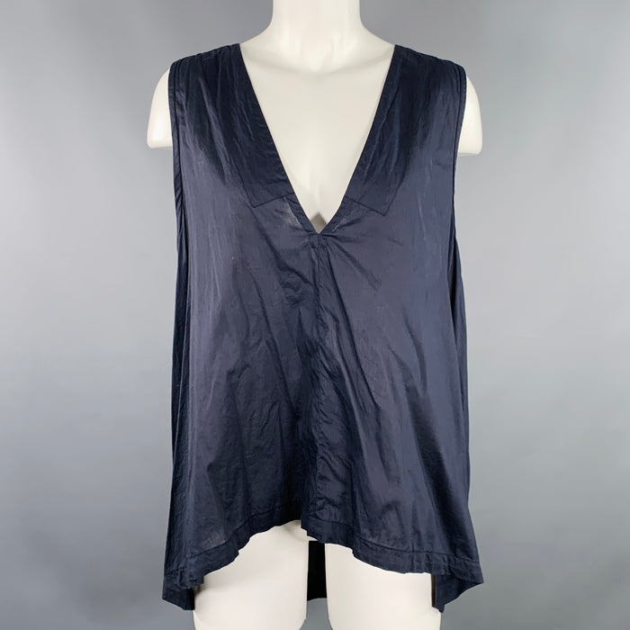 DRIES VAN NOTEN Size 6 Grey Slate Cotton Pleated V-Neck A-Line Casual Top