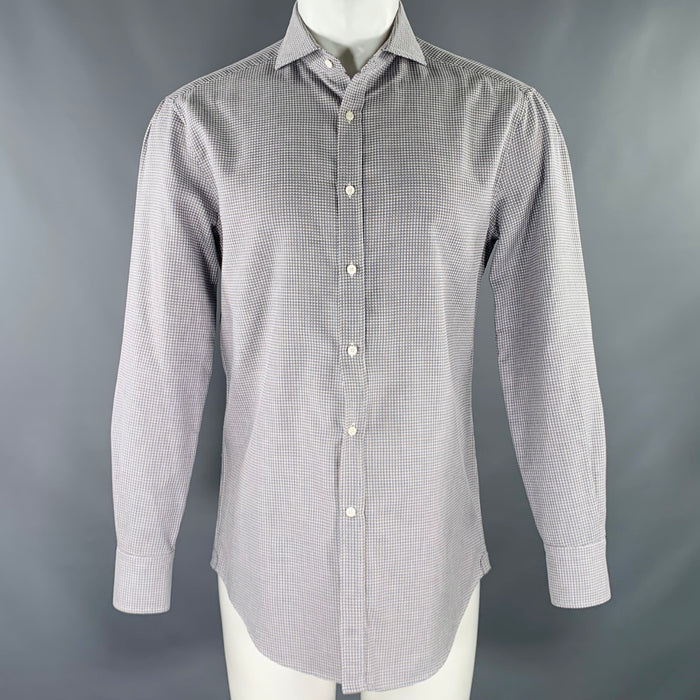BRUNELLO CUCINELLI Size M Blue Brown Jacquard Cotton Long Sleeve Shirt