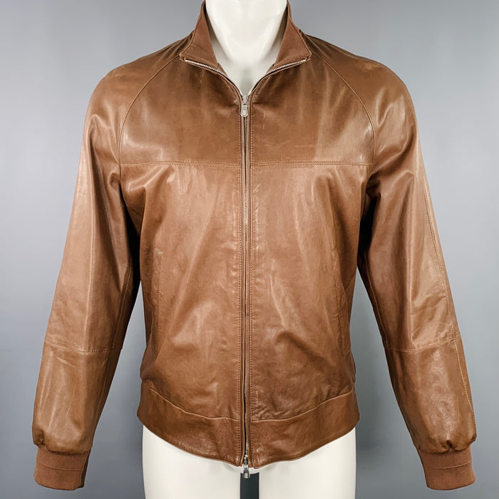 BRUNELLO CUCINELLI Size M Brown Leather Zip Up Jacket