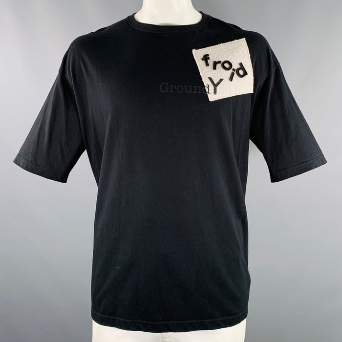 YOHJI YAMAMOTO Size XL Black Cotton Logo Print Crew Neck T-shirt