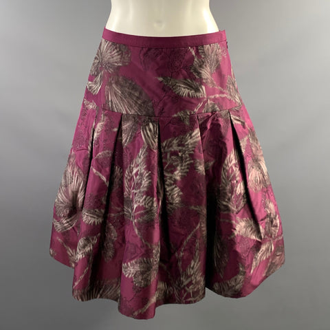 OSCAR DE LA RENTA F2008 Size 8 Purple Silver Silk & Metal Floral Pleated Skirt