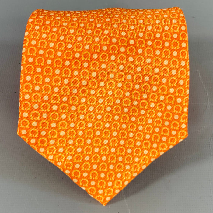 SALVATORE FERRAGAMO Orange Cream Gancini Logo Silk Tie