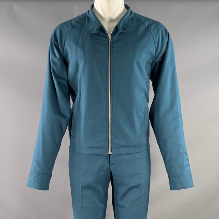 MARNI Size 40 Blue Grey Stripe Wool Zip Up Tracksuit