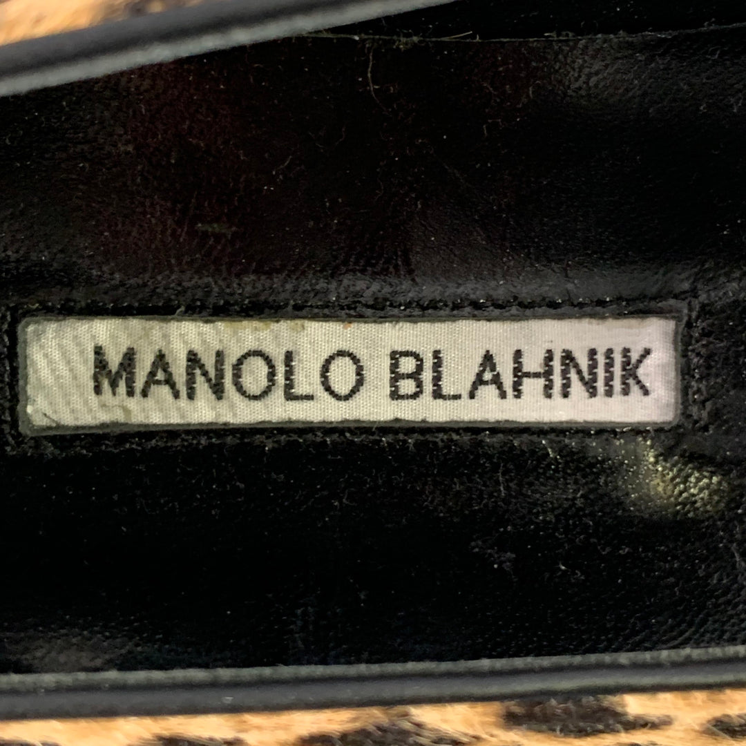 MANOLO BLAHNIK Size 11 Brown Black Pony Hair Giraffe Loafer Flats
