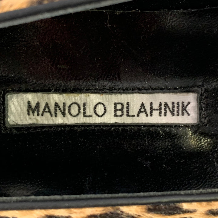 MANOLO BLAHNIK Size 11 Brown Black Pony Hair Giraffe Loafer Flats