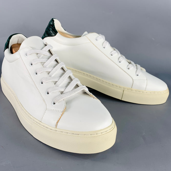 ISAIA Size 11 White Green Leather Lace-Up Low Top Sneakers