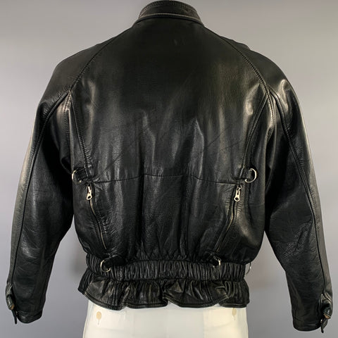 AVIREX Size L Black Leather Biker Jacket