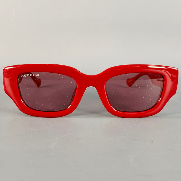 GUCCI Red Gold Acetate Cat Eye Sunglasses