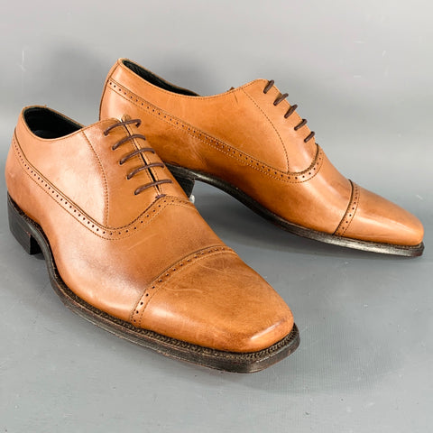 PAUL SMITH Size 8 Tan Perforated Leather Oxford Cap Toe Lace-Up Shoes