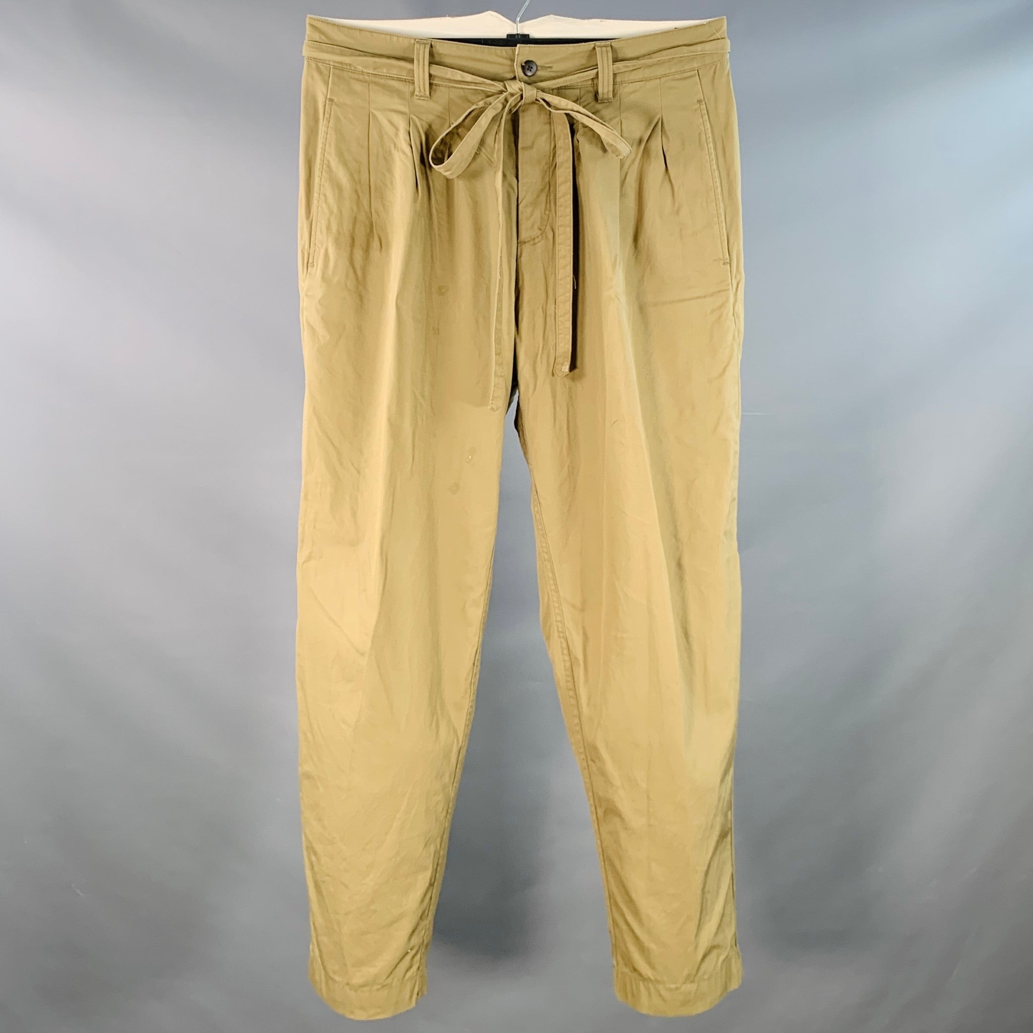 VISVIM Size L Hakama Olive Green Cotton Pleated Belted Button Fly
