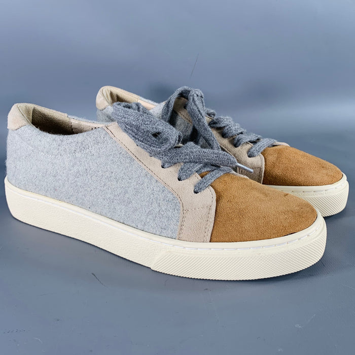 BRUNELLO CUCINELLI Size 7.5 Grey Tan Flannel Color Block Low Top Sneakers