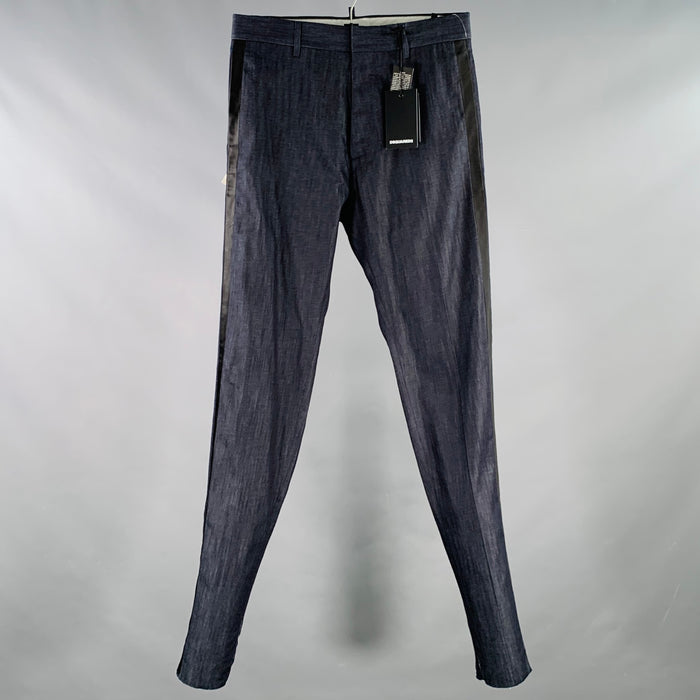 DSQUARED2 Size 30 Indigo Black Contrast Trim Cotton Flat Front Dress Pants