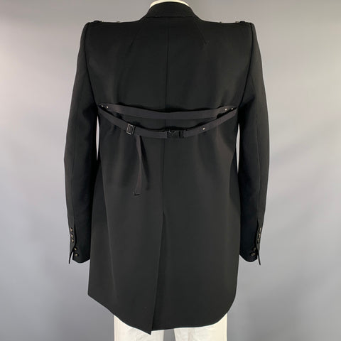 RICK OWENS S/S2020 Size 42 Black Wool & Viscose Blend Peak Lapel Jacket