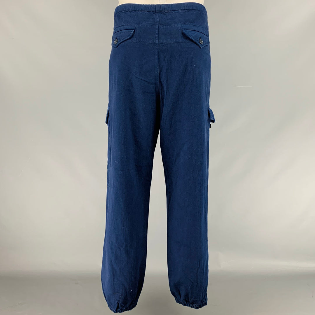 GUCCI Size XL Navy Cotton Large Pockets Drawstring Casual Pants