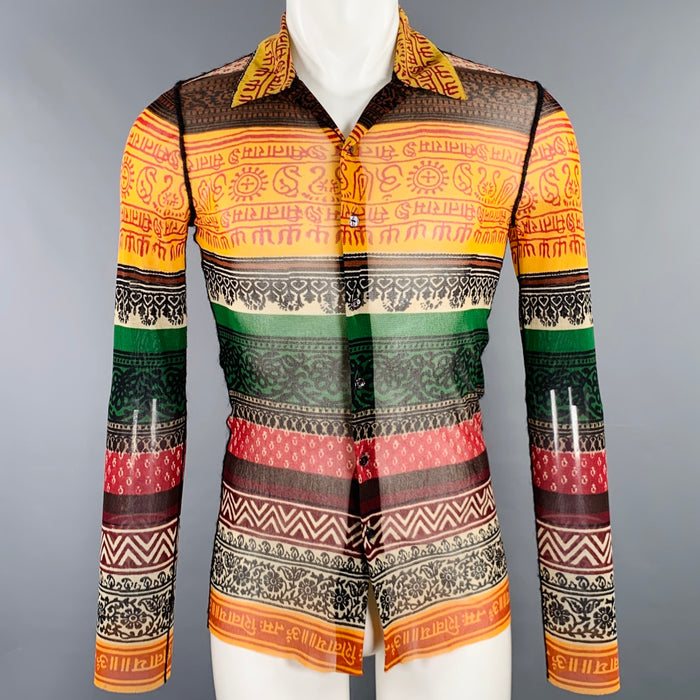 JEAN PAUL GAULTIER Size M Multi Color Print Polyamide Mesh Long Sleeve Shirt