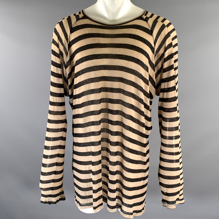 HAIDER ACKERMANN Size M Black Tan Stripe Cotton Cashmere Raglan Pullover