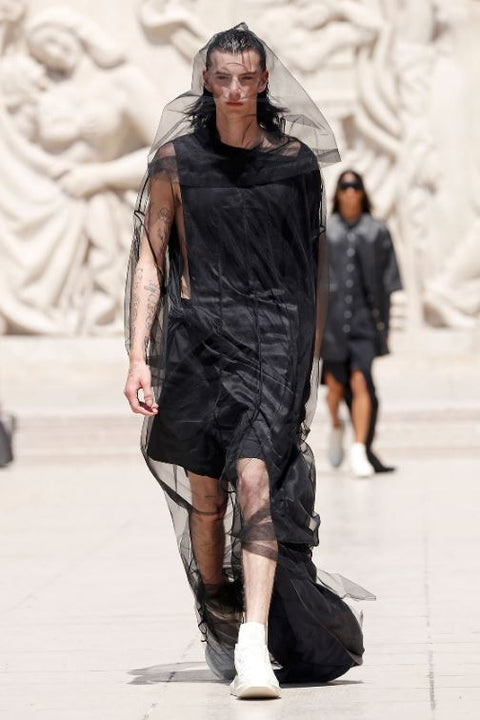 RICK OWENS SS2023 One Size Black Mesh Polyamide Hooded Coat
