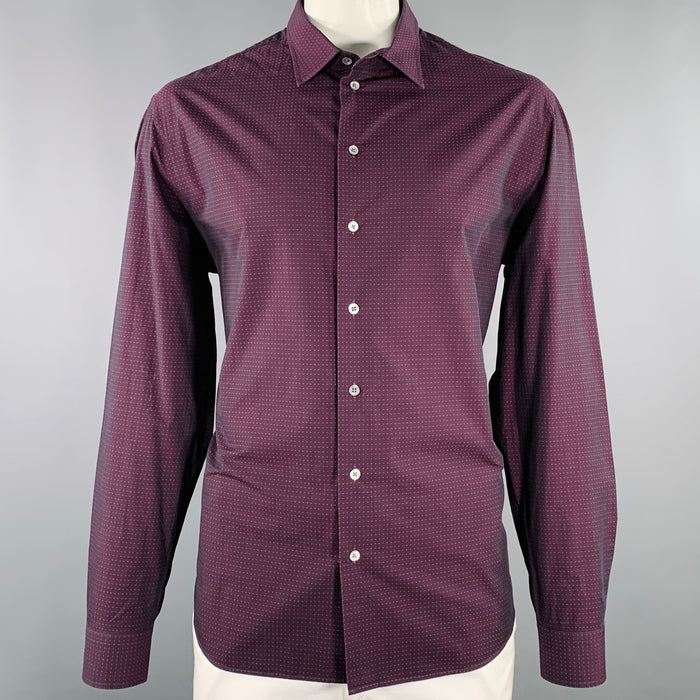 EMPORIO ARMANI Size XXL Burgundy White Dots Long Sleeve Shirt