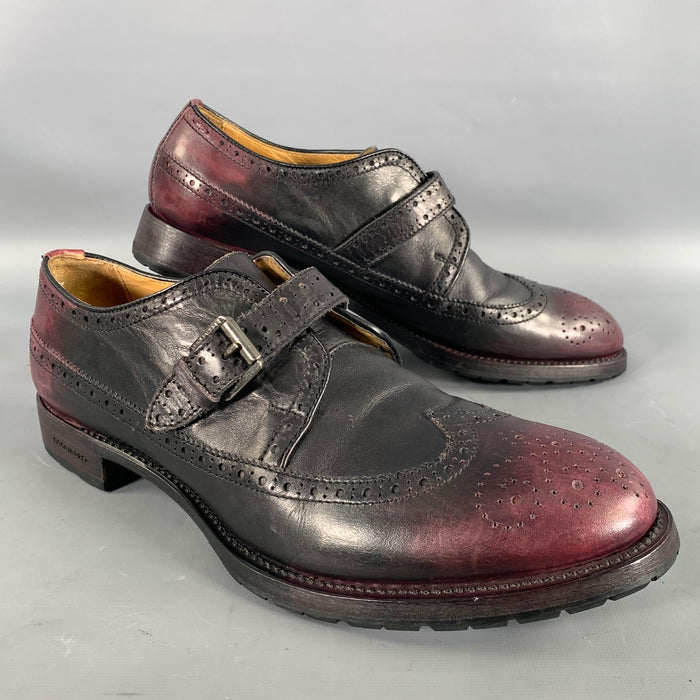 DSQUARED2 Size 11 Black Burgundy Perforated Leather Wingtip Loafers