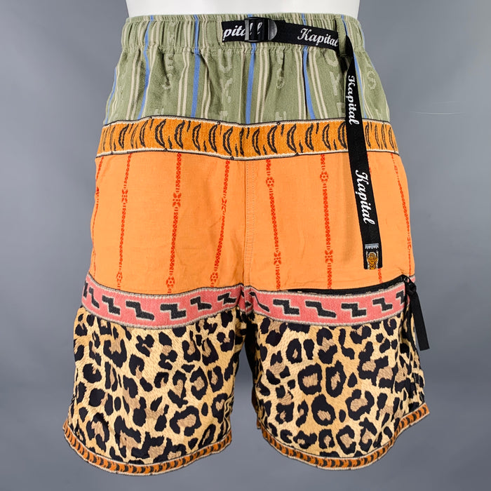 KAPITAL Size M Multi Color Mixed Patterns Cotton Blend Elastic Waistband Shorts