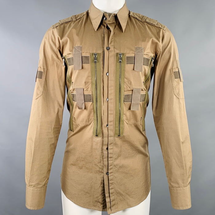 DOLCE & GABBANA Size M Tan Cotton Utility Long Sleeve Shirt
