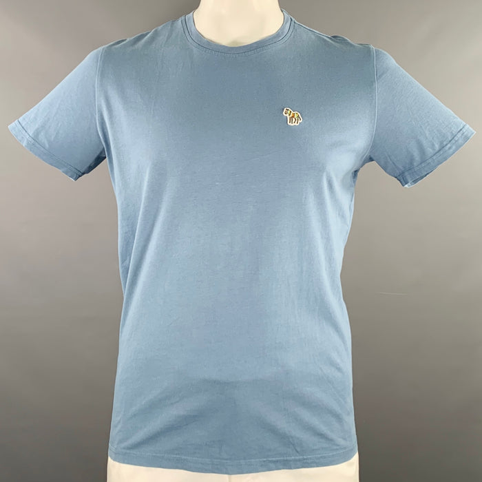 PAUL SMITH Size L Blue Multi Color Patch Cotton Crew Neck T-shirt