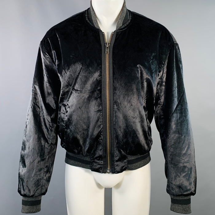 HAIDER ACKERMANN Taille M Blouson Bomber Zippé Velours Mélange Viscose Noir