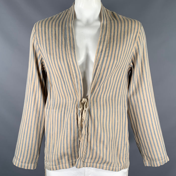 KAPITAL Size XL Beige Blue Stripe Linen Cotton Tie Jacket