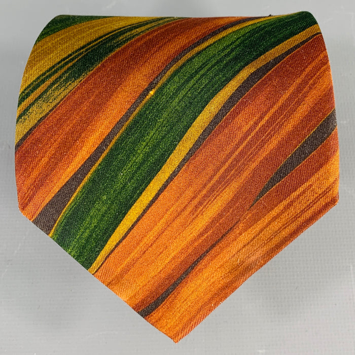 SALVATORE FERRAGAMO Brown Green Diagonal Stripe Silk Tie
