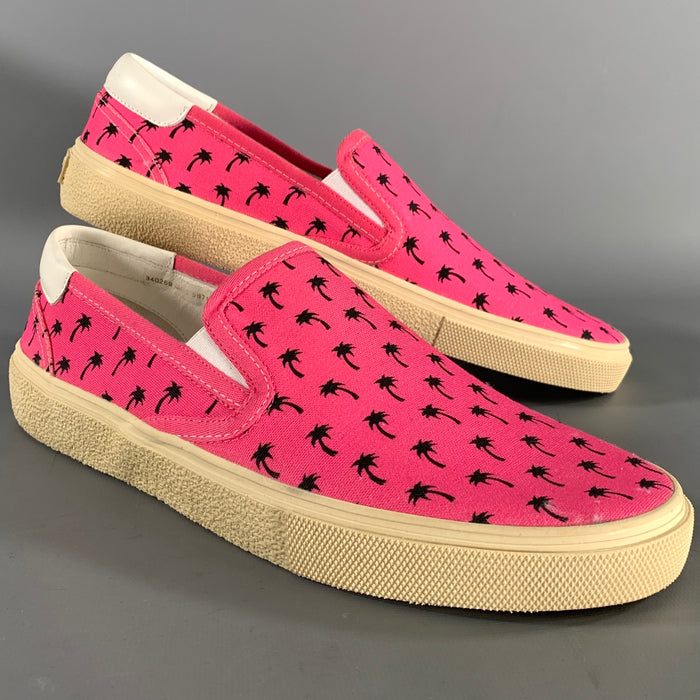 SAINT LAURENT Size 9.5 Pink Black Palms Canvas Slip On Sneakers