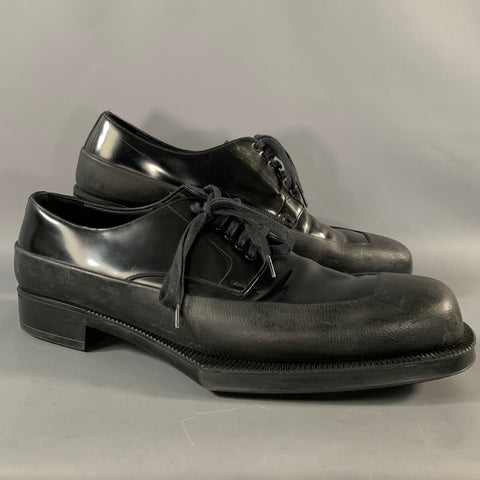 PRADA Size 12 Black Leather Derby Lace Up Shoes