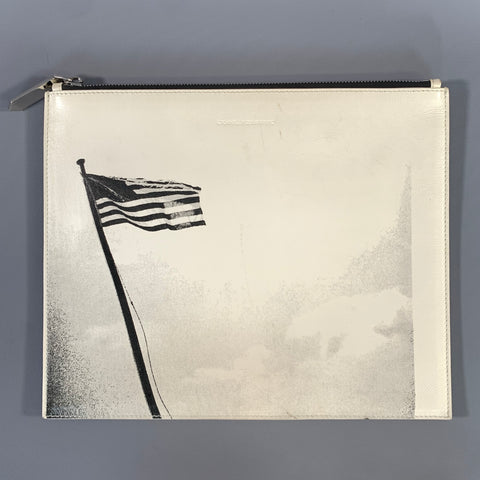 CALVIN KLEIN SS2018 Black White American Flag Leather Pouch Bag