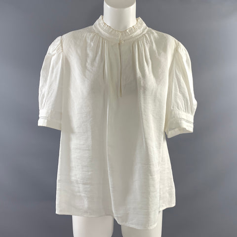 FRAME Size XL White Linen & Rayon Ruffle Casual Top