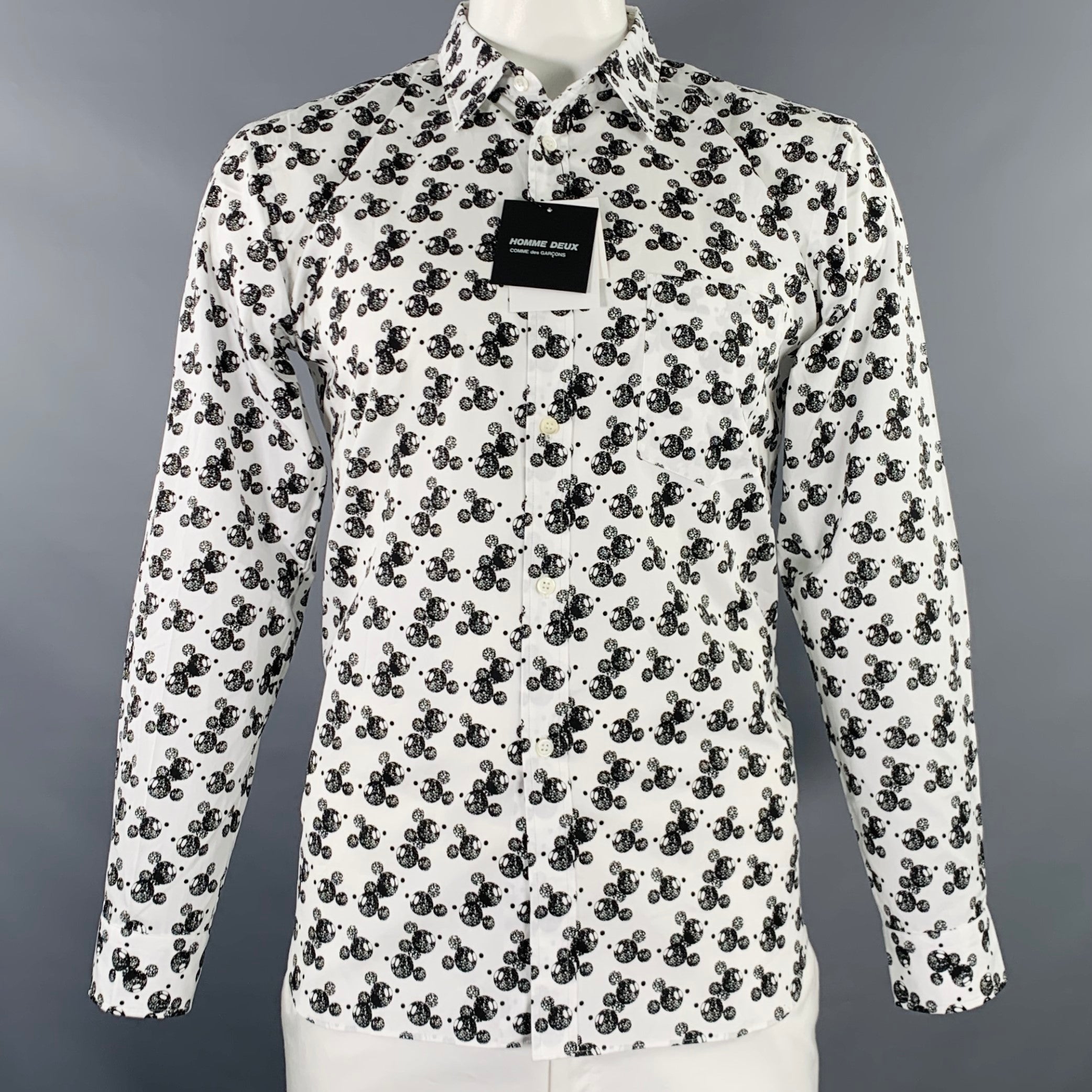 COMME des GARCONS HOMME Size L Mickey Mouse White Black Cotton