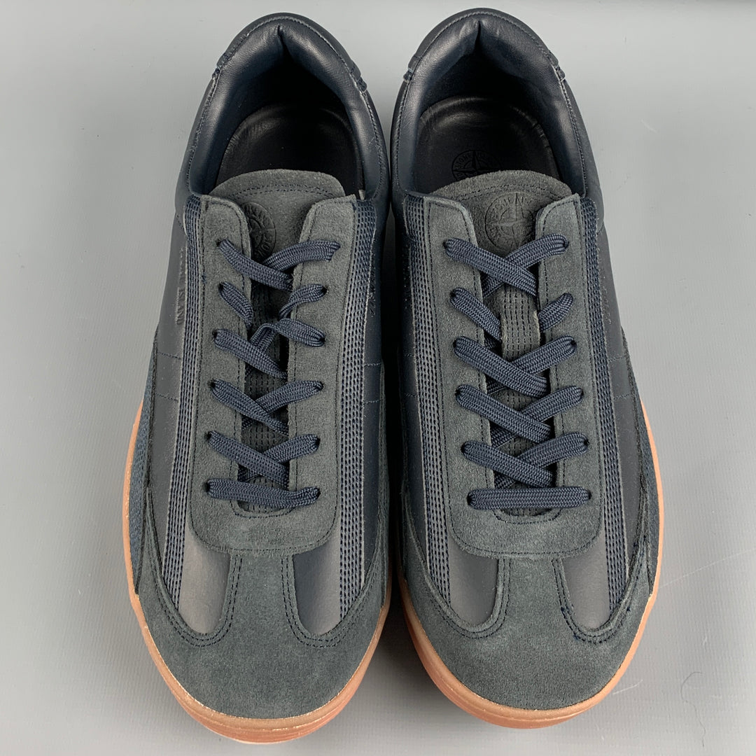 STONE ISLAND Size 11 Black Tan Mixed Fabrics Leather Low Rise Sneakers