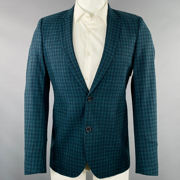 PAUL SMITH Size 36 Green Navy Checkered Wool Linen Sport Coat