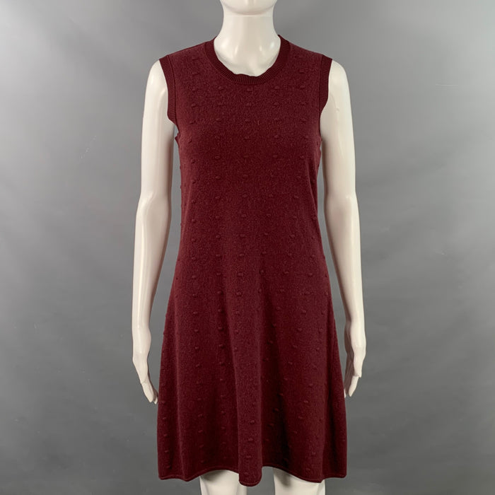 BALENCIAGA Size 8 Burgundy Wool Blend Knit Sleeveless Textured Knee Length Dress