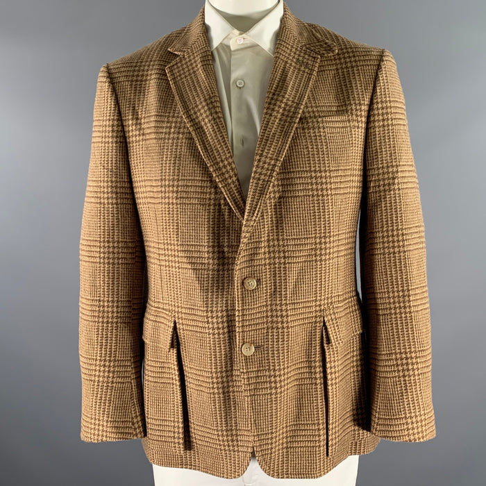 RALPH LAUREN Size 44 Camel Brown Glen Check Wool Notch Lapel Sport Coat
