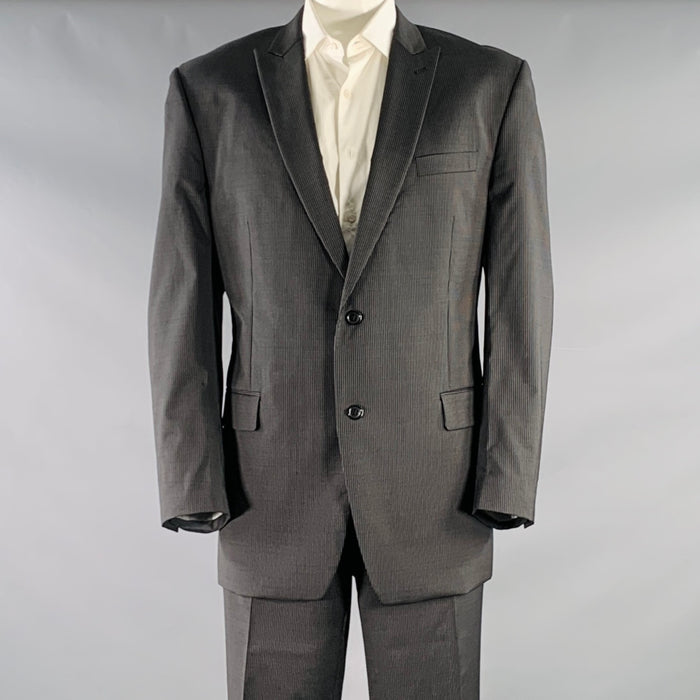 CALVIN KLEIN Size 46 Black White Pinstripe Wool Single Breasted Suit