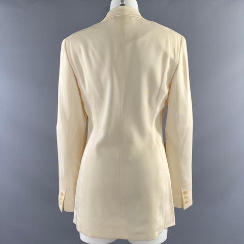 DONNA KARAN Size 8 Cream Wool & Rayon Notch Lapel Jacket Blazer