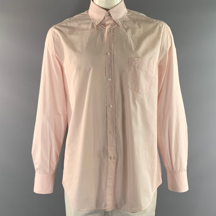 BRUNELLO CUCINELLI Size XXL Red White Graph Check Cotton Button Down Long Sleeve Shirt