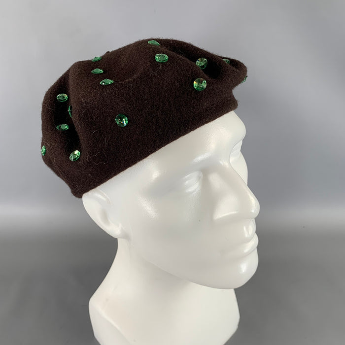DOLCE & GABBANA Brown Green Crystaled Wool Hats