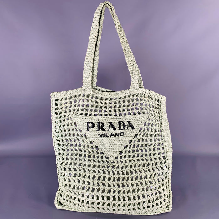 PRADA Green Mint Crochet Raffia Tote Handbag