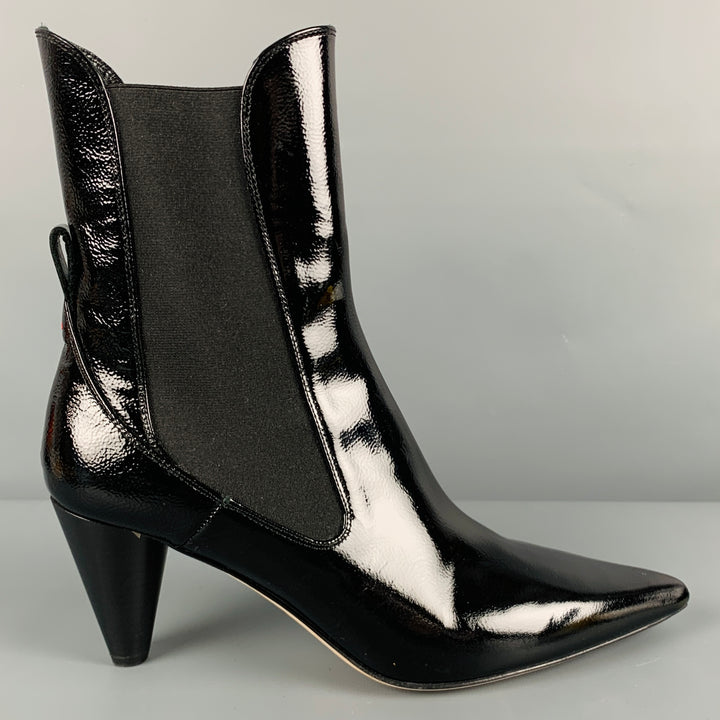 AEYDE Size 10 Black Patent Leather Pointed Toe Boots
