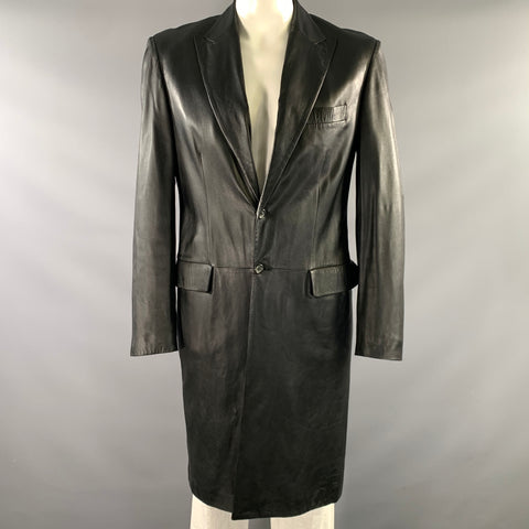 ALEXANDER MCQUEEN Size 42 Black Leather Trench Coat