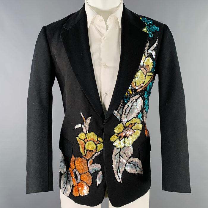 DRIES VAN NOTEN Size 38 Black Multi-Color Sequined Wool Blend Sport Coat