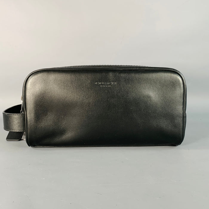 COACH One Size Black Leather Zip Toiletry Bag