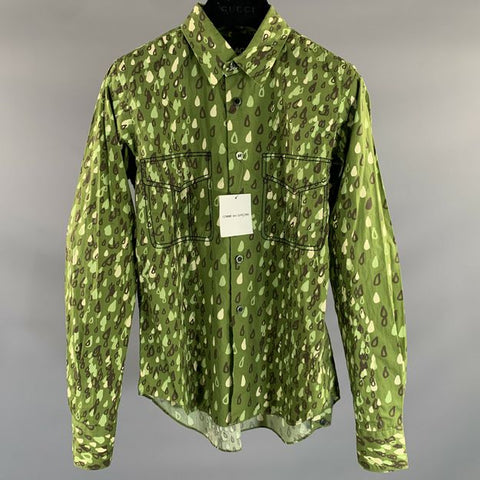 COMME des GARCONS BLACK 2014 Size XS Green Brown Geometric Cotton Long Sleeve Shirt